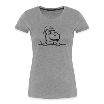 Lustiger Weihnachts-Dino Line Art - Frauen Premium Bio T-Shirt - Grau meliert - Vorne - Mia (176cm)