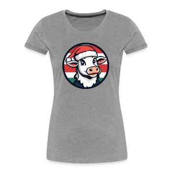 Weihnachtskuh im Festtagsrot-Grün - Frauen Premium Bio T-Shirt - Grau meliert - Vorne - Mia (176cm)