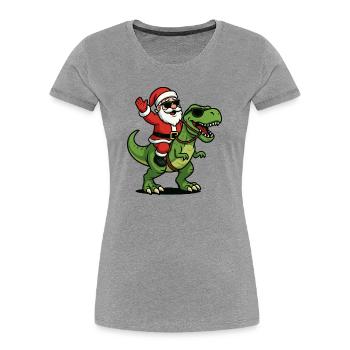 Christmas T Rex with Santa Swag - Women's Premium Organic T-Shirt - heather grey - Front - Mia (176cm)