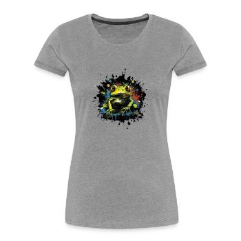 Farbklecks Frosch Neon Stil - Frauen Premium Bio T-Shirt - Grau meliert - Vorne - Mia (176cm)