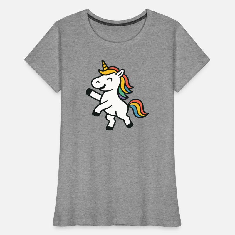 Fröhliches Springen, Einhorn mit bunten Mähnenkunst Frauen Premium Bio T-Shirt