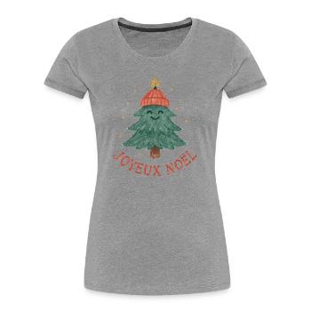 Sapin Joyeux Noël au bonnet rouge - T-shirt bio Premium Femme - gris chiné - Devant - Mia (176cm)