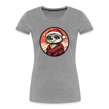 Suricate avec un chapeau de Père Noël - T-shirt bio Premium Femme - gris chiné - Devant - Mia (176cm)