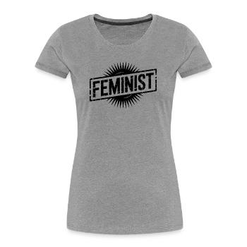 Féministe - T-shirt Logo Féminisme - T-shirt bio Premium Femme - gris chiné - Devant - Mia (176cm)