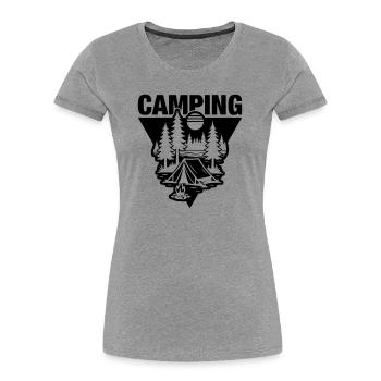 Camping sous tente Symbole de la nature - T-shirt bio Premium Femme - gris chiné - Devant - Mia (176cm)