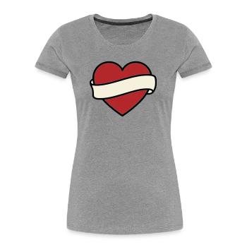 Tattoo Heart Banner Scroll Vector - Women's Premium Organic T-Shirt - heather grey - Front - Mia (176cm)