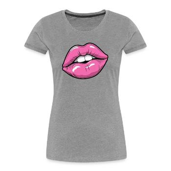 Popart Lippen in Pink Glow - Frauen Premium Bio T-Shirt - Grau meliert - Vorne - Mia (176cm)
