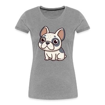 Bulldog Cartoon Blanc et Gris - T-shirt bio Premium Femme - gris chiné - Devant - Mia (176cm)