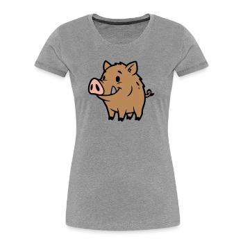 Süßes Wildschwein Comic Glücksbringer - Frauen Premium Bio T-Shirt - Grau meliert - Vorne - Mia (176cm)