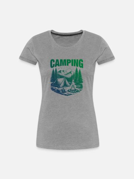 Camping Logo Outdoor Zelt - Frauen Premium Bio T-Shirt - Grau meliert