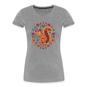 Squirrel in a wreath of flowers - Women's Premium Organic T-Shirt - heather grey - Front - Mia (176cm)