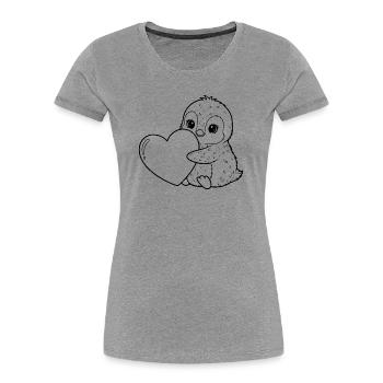 Pingouin au cœur – motif doux d’hiver plein d’amour - T-shirt bio Premium Femme - gris chiné - Devant - Mia (176cm)