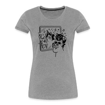 Party Cats Selfie Time mit Katzen vor dem Spiegel - Frauen Premium Bio T-Shirt - Grau meliert - Vorne - Mia (176cm)
