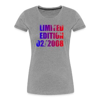 18e anniversaire Édition Limitée 02/2008 - T-shirt bio Premium Femme - gris chiné - Devant - Mia (176cm)