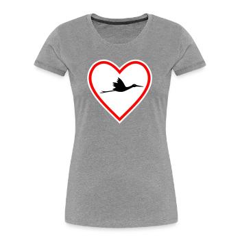 Herz Schild Storch Klapperstorch Geburt - Frauen Premium Bio T-Shirt - Grau meliert - Vorne - Mia (176cm)