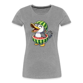 Dessin animé mignon, canot, pingouin, oiseau, melon, joie d’été - T-shirt bio Premium Femme - gris chiné - Devant - Mia (176cm)