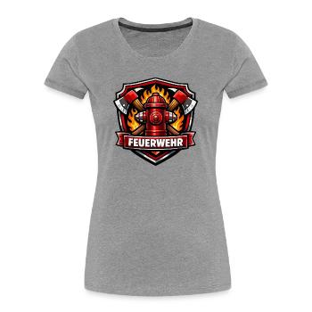 Logo des pompiers avec bouche d’incendie et flammes - T-shirt bio Premium Femme - gris chiné - Devant - Mia (176cm)