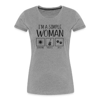 Ukulélé hawaïen Ukulélé Je suis un simple - T-shirt bio Premium Femme - gris chiné - Devant - Mia (176cm)