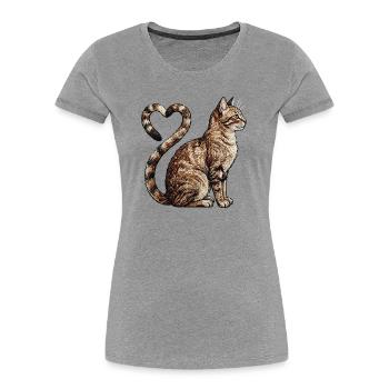 Cat love in embroidered look (printed) - Women's Premium Organic T-Shirt - heather grey - Front - Mia (176cm)