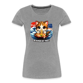 Katze in Ramen we trust - Frauen Premium Bio T-Shirt - Grau meliert - Vorne - Mia (176cm)