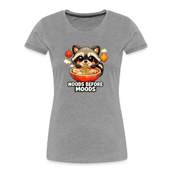 Ramen Noods Before Moods Waschbär - Frauen Premium Bio T-Shirt - Grau meliert - Vorne - Mia (176cm)