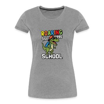 Roaring into Preschool Dinosaur Back to School - Women's Premium Organic T-Shirt - heather grey - Front - Mia (176cm)