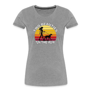 Two Beauties on the Run Dog Retro Design - Women's Premium Organic T-Shirt - heather grey - Front - Mia (176cm)