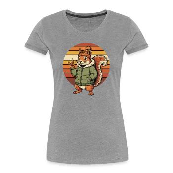 Cooles Eichhörnchen - Winter Retro Design - Frauen Premium Bio T-Shirt - Grau meliert - Vorne - Mia (176cm)