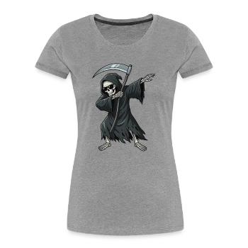 Dabbender Sensenmann – lustiges Skull Cartoon - Frauen Premium Bio T-Shirt - Grau meliert - Vorne - Mia (176cm)