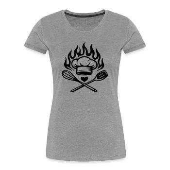 Cooking with heart and flame - Küchenliebe - Women's Premium Organic T-Shirt - heather grey - Front - Mia (176cm)