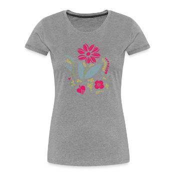 Blumenornament mit Blättern - Frauen Premium Bio T-Shirt - Grau meliert - Vorne - Mia (176cm)