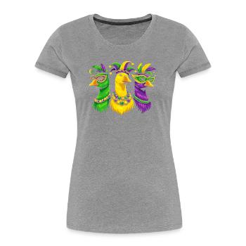 Karnevalstrio der Maskenvögel - Frauen Premium Bio T-Shirt - Grau meliert - Vorne - Mia (176cm)
