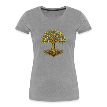 Stylized Tree of Life – Natural Harmony - Women's Premium Organic T-Shirt - heather grey - Front - Mia (176cm)