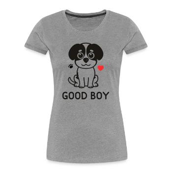 Good Boy – Süßes Hunde Motiv - Frauen Premium Bio T-Shirt - Grau meliert - Vorne - Mia (176cm)