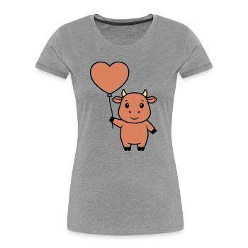 Süße Kuh Herz Ballon Liebe Vektor - Frauen Premium Bio T-Shirt - Grau meliert - Vorne - Mia (176cm)