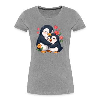 Duo Cœur de Pingouin Câlin - T-shirt bio Premium Femme - gris chiné - Devant - Mia (176cm)