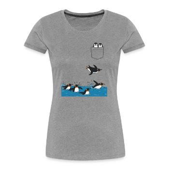 Penguin Jump Into The Water Pocket Design - Women's Premium Organic T-Shirt - heather grey - Front - Mia (176cm)