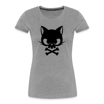 Crâne de chat avec os | Icône gothique mignonne - T-shirt bio Premium Femme - gris chiné - Devant - Mia (176cm)