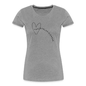 Late but great – Minimalist saying with humor - Women's Premium Organic T-Shirt - heather grey - Front - Mia (176cm)