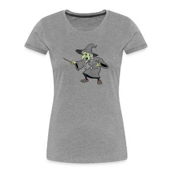 Sorcière à la baguette en brindille en bois - T-shirt bio Premium Femme - gris chiné - Devant - Mia (176cm)