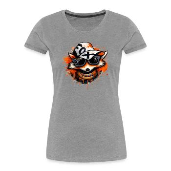Cooler Fuchs mit Kappe und Sonnenbrille  - Frauen Premium Bio T-Shirt - Grau meliert - Vorne - Mia (176cm)