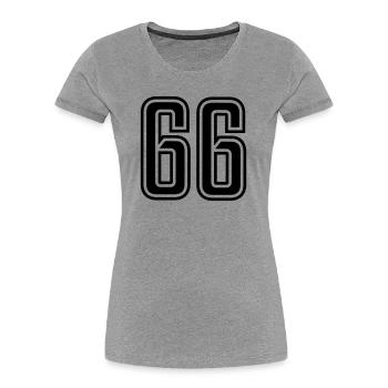 66 - Frauen Premium Bio T-Shirt - Grau meliert - Vorne - Mia (176cm)
