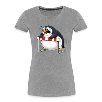 Mignon, pengouin cartoon, drôle de barrière antisportive - T-shirt bio Premium Femme - gris chiné - Devant - Mia (176cm)