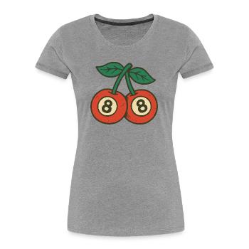 Playful Cherries Duo with Wide Eyes - Women's Premium Organic T-Shirt - heather grey - Front - Mia (176cm)