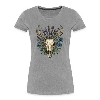 Deer bones with flower wreath - Women's Premium Organic T-Shirt - heather grey - Front - Mia (176cm)