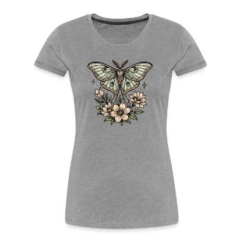 Motte mit Blütenbouquet - Frauen Premium Bio T-Shirt - Grau meliert - Vorne - Mia (176cm)