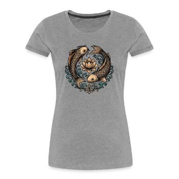 Koi und Lotus Kreis Harmonie Tattoo - Frauen Premium Bio T-Shirt - Grau meliert - Vorne - Mia (176cm)