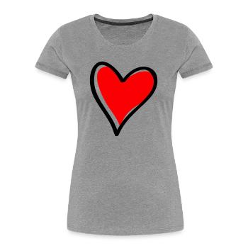 Icône Minimale Cœur Rouge - T-shirt bio Premium Femme - gris chiné - Devant - Mia (176cm)