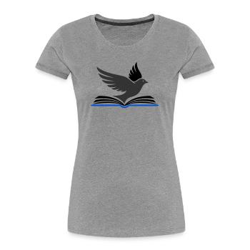 Vogel fliegt aus Buch - Frauen Premium Bio T-Shirt - Grau meliert - Vorne - Mia (176cm)