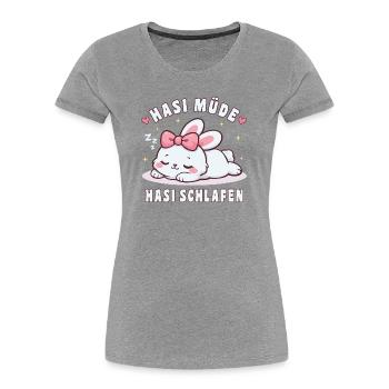 Niedliches Schlafshirt Hasi Müde Hasi Schlafen - Frauen Premium Bio T-Shirt - Grau meliert - Vorne - Mia (176cm)